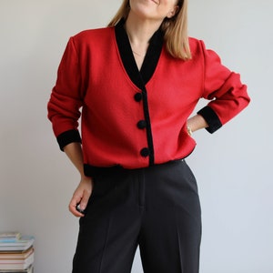 Vintage red wool cardigan. Originally womens size M. Early 90s era. image 5