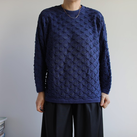 Vintage navy blue textured pullover jumper. Origi… - image 7