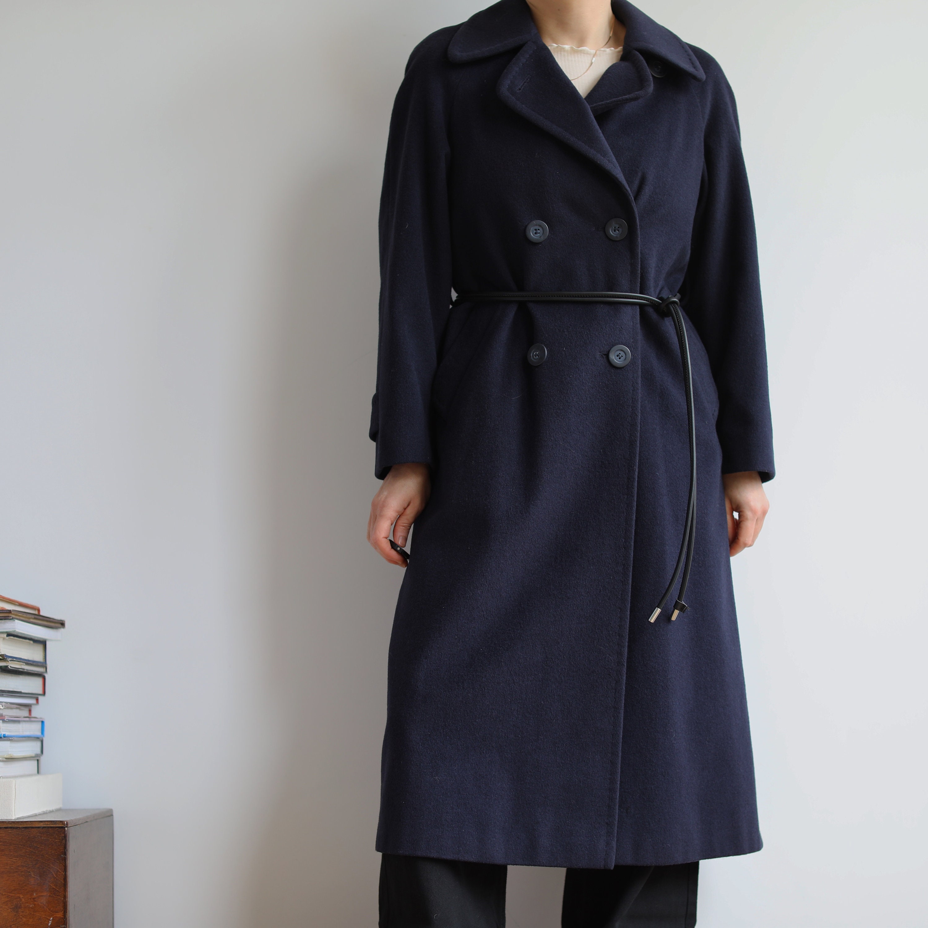 【archive】90's WOOL DOUBLE BREASTED COAT Vintage Navy Blue Wool Double Breasted Winter Coat