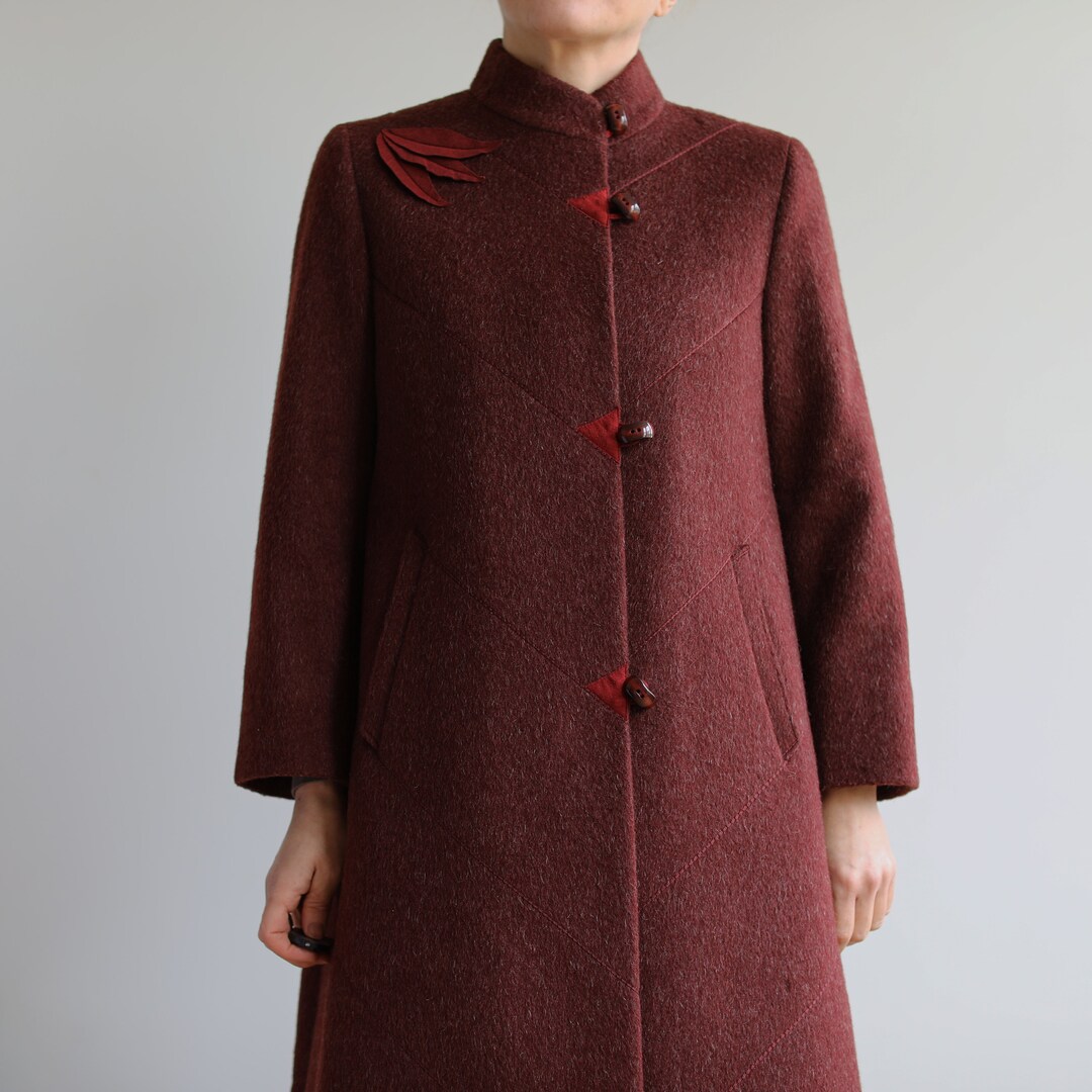 Vintage Burgundy Wool / Mohair Winter Coat. Originally Womens Size XS