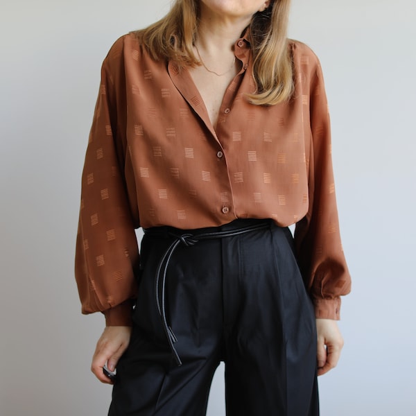Vintage silk brown blouse. Originally women’s size M. 90’s era.