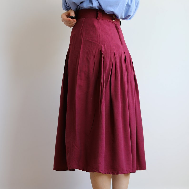 Vintage burgundy mid length skort. Originally womens size S / M. 90s era. image 3