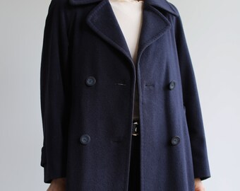 【archive】90's WOOL DOUBLE BREASTED COAT Vintage Navy Blue Wool Double Breasted Winter Coat