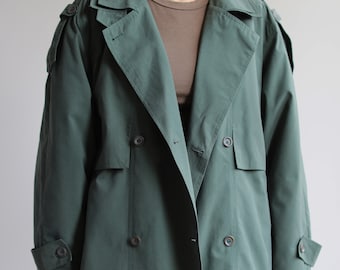 Vintage green lightly padded green trench coat. Originally women’s size L. 90’s era.