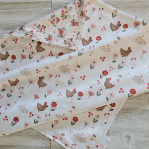 Chicken and Floral Minky Luvy- Carseat Blanket- Security Blanket