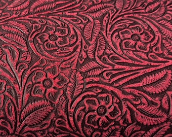 Cowhide Leather - Red Floral Embossed Suede Leather Sheets 3-4oz (1.2-1.6mm)