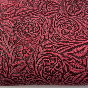 Cowhide Leather - Red Floral Embossed Suede Leather Sheets 3-4oz (1.2-1.6mm)