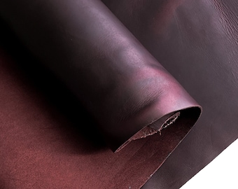 Burgundy Oil Tan Cowhide Leather in Half Hide | 5.5oz-6oz | 2.2mm-2.4mm | Leather for Journal Cover | Leather For Tote | Bag Making