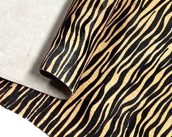 Tiger Stenciled Hair-On Cowhide Side | Hair On Cowhide Leather | Purse Making Leather | Pillow Making Leather | Bag Leather