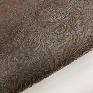 Cowhide Leather - Chocolate Brown Floral Embossed Suede Leather Sheets 3-4 oz (1.2-1.6 mm)
