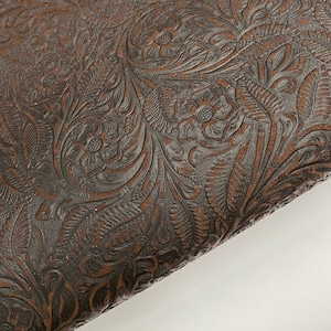 Cowhide Leather - Chocolate Brown Foral Embossed Suede Leather Sheets 3-4 oz (1.2-1.6 mm)