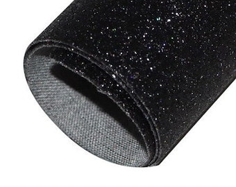 Glitter Faux Leather - Black Extra Fine Glitter | Black Glitter Fabric | Fine Glitter Sheet | Hair Bow Fabric | Earring Faux Leather