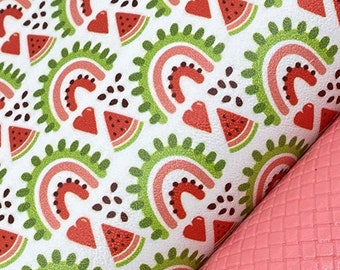 Marine Vinyl Sheet - Watermelon Rainbow Faux Leather | Faux Leather Sheet | Earring Material | Hair Bow Fabric | Keychain Faux Leather