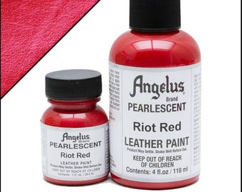 Angelus Pearlescent Acrylic Leather Paint - Riot Red / 1oz or 4oz bottle / Metallic Leather Paint