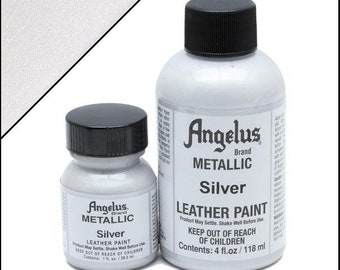 Angelus Acrylic Leather Paint Silver Metallic 1oz and 4oz Bottles /  Metallic Leather Paint 