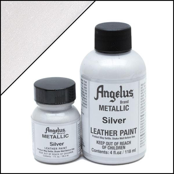 Angelus Acrylic Leather Paint - Silver Metallic 1oz and 4oz bottles / Metallic Leather Paint