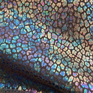 Iridescent Leopard On Suede - Brown | Oil Slick Leopard On Brown Cowhide Suede Leather | 3oz-3.5oz (1.2mm-1.4mm)