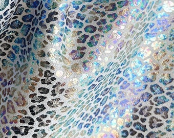 Iridescent Leopard On Suede - White | Oil Slick Leopard On Off White Cowhide Suede Leather | 3oz-3.5oz (1.2mm-1.4mm)