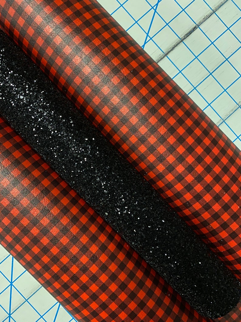 Marine Vinyl Yard Red Buffalo Plaid Faux Leather / Earring Faux Leather / Hair Bow Faux Leather image 5