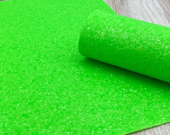 Faux Leather Sheet - Electric Lime | Neon Green Glitter Fabric | Chunky Glitter Sheet | Hair Bow Fabric | Earring Faux Leather