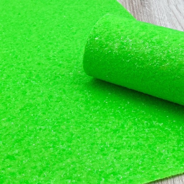 Faux Leather Sheet - Electric Lime | Neon Green Glitter Fabric | Chunky Glitter Sheet | Hair Bow Fabric | Earring Faux Leather