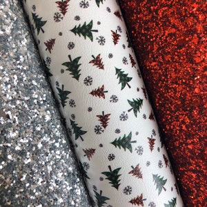 Marine Vinyl Sheet - Plaid Holiday Trees Faux Leather | Faux Leather Sheet | Earring Material | Hair Bow Fabric | Keychain Faux Leather
