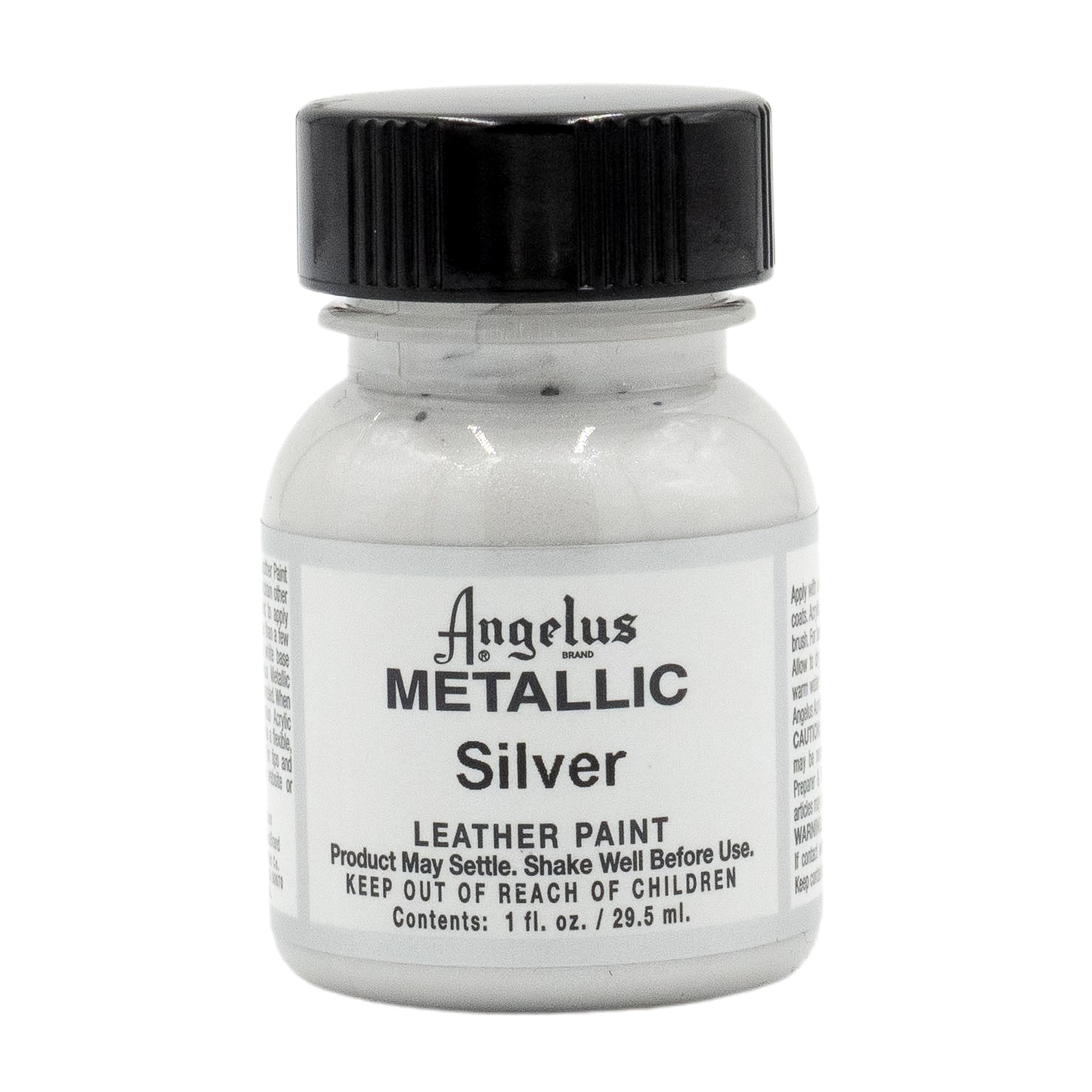 Angelus Acrylic Leather Paint Silver Metallic 1oz and 4oz Bottles