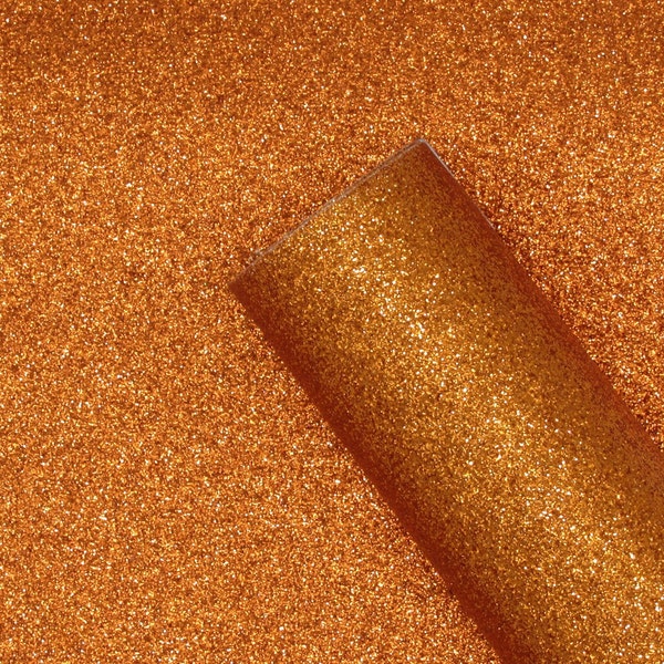 Glitter Faux Leather - Pumpkin Orange 8" x 12" | Orange Glitter Fabric | Fine Glitter Sheet | Hair Bow Fabric | Earring Material