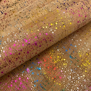 Metallic Rainbow Cork 8” x 12” Sheet / Genuine Cork Sheet with Metallic Paint Splatter Design / 0.8mm