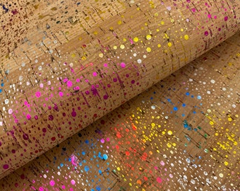 Metallic Rainbow Cork 8” x 12” Sheet / Genuine Cork Sheet with Metallic Paint Splatter Design / 0.8mm