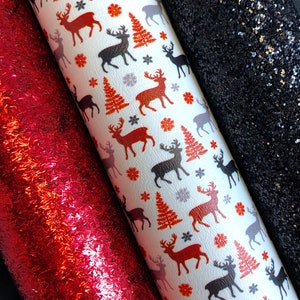 Marine Vinyl Yard - Multi Color Reindeer Printed Faux Leather / Earring Faux Leather / Hair Bow Faux Leather