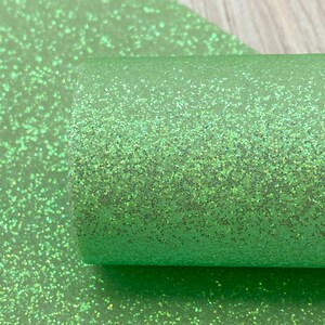 Glitter Faux Leather - Sour Gummy Green Extra Fine Glitter | Glitter Fabric | Hair Bow Fabric | Earring Faux Leather | Iridescent Glitter