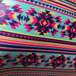 Marine Vinyl Sheet - Turquoise & Hot Pink Aztec Faux Leather | Faux Leather Sheet | Earring Material | Hair Bow Fabric | Keychain Fabric