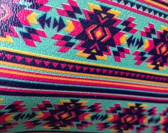 Turquoise & Hot Pink Aztec Marine Vinyl Sheet: Upholstery Fabric