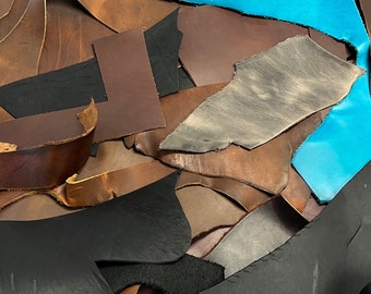 Oil Tan Leather Scrap - 5lbs | Cowhide Leather Remnants | 5lb Box of Scrap Cowhide Leather