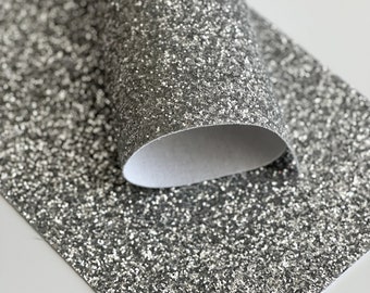 Glitter Faux Leather - Silver | Chunky Glitter Sheet | Hair Bow Fabric | Earring Faux Leather | Glitter Fabric