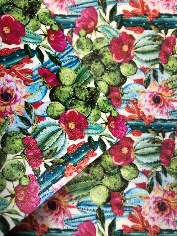 Cactus Print Marine Vinyl Sheet: Floral Faux Leather Fabric