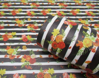 Striped Fall Floral Marine Vinyl Sheet: 0.8mm Upholstery Fabric