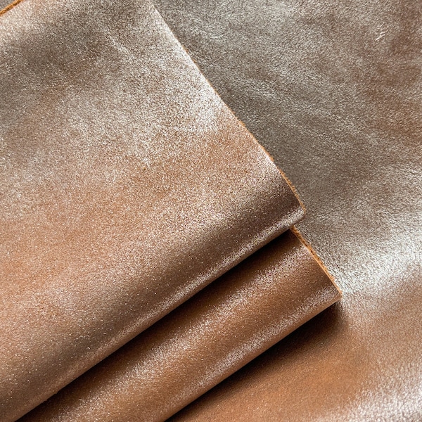 Silver on Saddle Tan Suede Cowhide Leather Panels | 3oz-4oz | 1.2mm-1.6mm | Genuine Leather | Leather For Earrings | Leather For Crafting