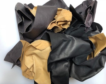 Leather Remnants 8oz Bag- Full Grain Pigskin Leather - Lining Leather Scrap - Crafting Leather
