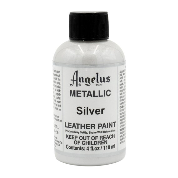 Angelus Acrylic Leather Paint Silver Metallic 1oz and 4oz Bottles