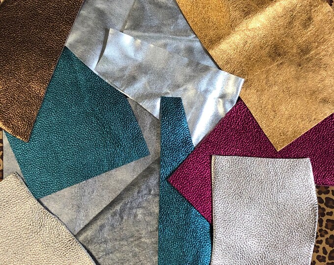 Metallic Leather Scrap 8oz Bag Cowhide Leather Remnants Earring Leather