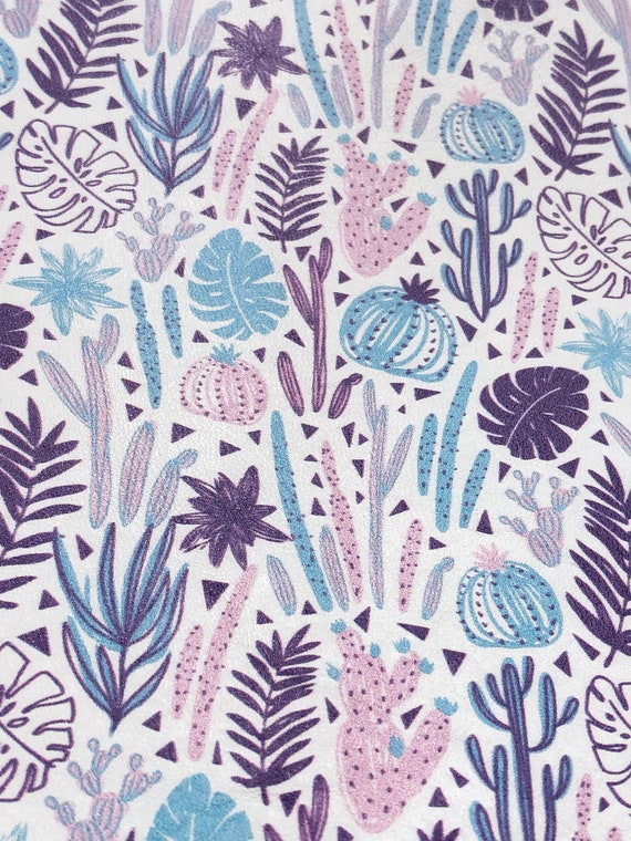Purple Cactus Printed Leather: Chrome Free Earring & Purse Material