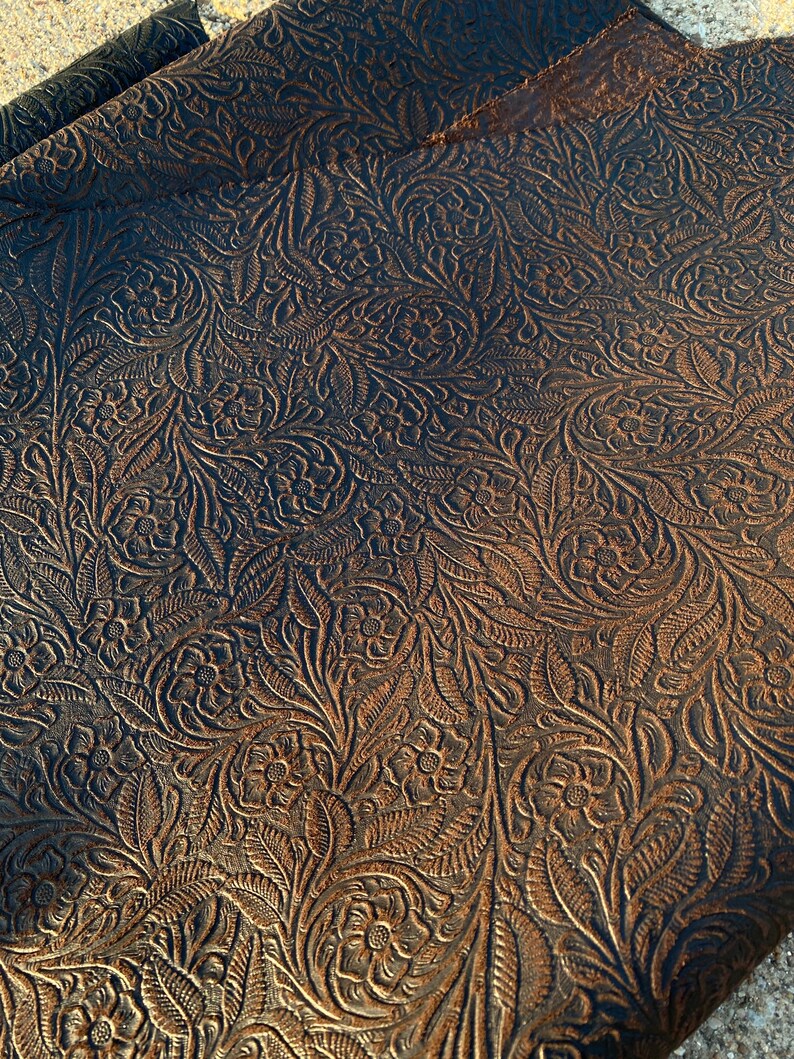 Floral Embossed Cowhide Suede Hides Etsy