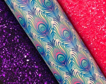 Peacock Feathers Marine Vinyl: Upholstery Faux Leather Fabric