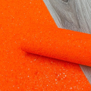 Faux Leather Sheet - Outrageous Orange | Neon Orange Glitter Fabric | Chunky Glitter Sheet | Hair Bow Fabric | Earring Faux Leather
