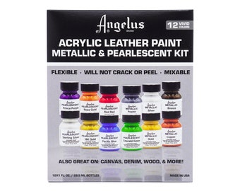 Angelus Pearlescent and Metallic Paint Kit - 12 Colors | Leather Paint