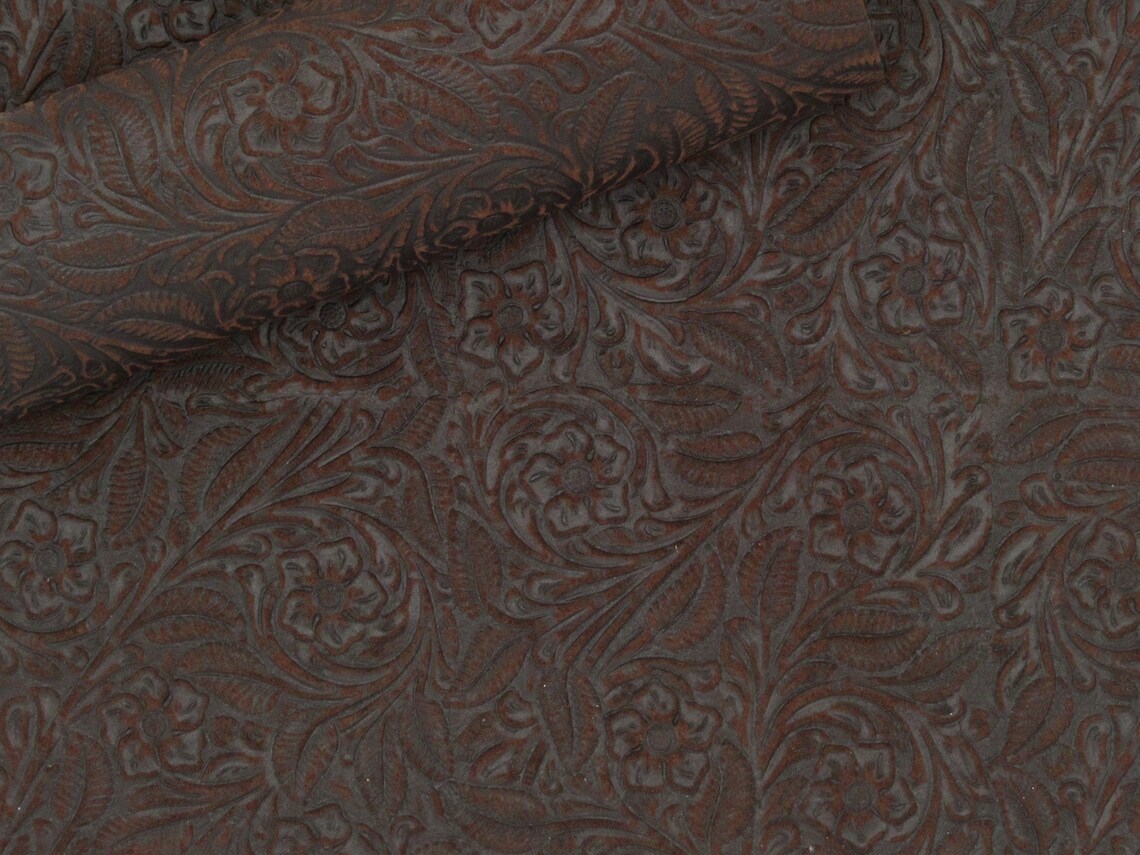 Cowhide Leather Chocolate Brown Foral Embossed Suede Leather - Etsy