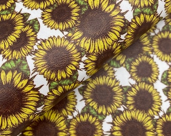 Marine Vinyl Sheet - Sunflower | Faux Leather Sheet | Earring Material | Hair Bow Fabric | Keychain Faux Leather | Floral Print