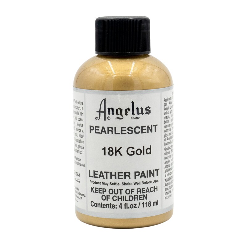 Angelus Pearlescent Paint 18k Gold / 1oz and 4oz bottles / Metallic Leather Paint 4oz